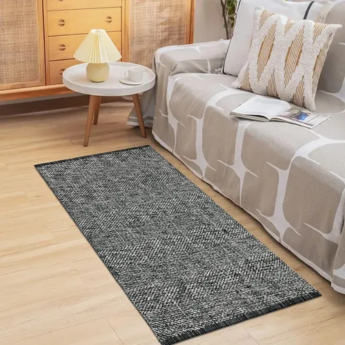 Miniatura 4 de LEEVAN Alfombras lavables para cocina de 2 x 4.3 pies, alfombras de baño negras estilo bohemio de algodón reversibles, alfombra reversible