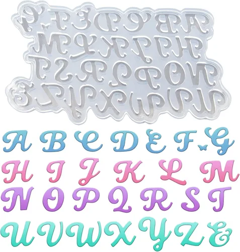Molde de resina del alfabeto con letras de silicona para llavero, moldes de resina de alfabeto de silicona invertida, moldes del alfabeto hacia