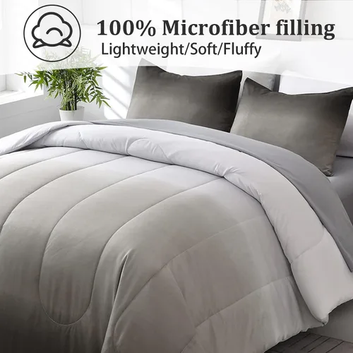 Miniatura 2 de Anibedding Juego de edredón gris de 7 piezas, tamaño King, degradado negro, gris y blanco, ropa de cama en una bolsa para cama King, juegos de ropa