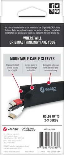 Miniatura 10 de VELCRO Brand Funda de cable montable La organización de cables se monta en paredes, escritorio o centro de entretenimiento El adhesivo extraíble