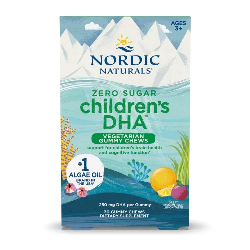Nordic Naturals Zero Sugar - Gomitas masticables vegetarianas DHA para niños, sabor a limón y maracuyá, 30 gomitas - Aceite de algas vegano Omega-3