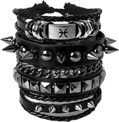 Miniatura 16 de Eigso Pulseras de cuero punk rock para hombres y mujeres, estilo retro, vintage, cadena de los años 80, para hombre y mujer