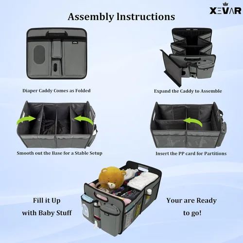 Miniatura 4 de Organizador de pañales para bebé con cambiador, organizador portátil de coche para artículos esenciales para recién nacidos, pañales y toallitas