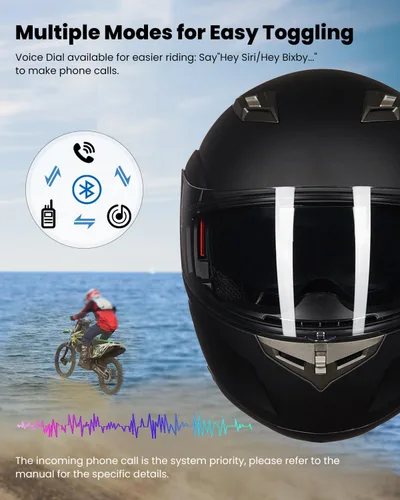 Miniatura 4 de ILM - Casco de motocicleta modular con visera solar abatible, Bluetooth integrado, intercomunicador, Mp3 Modelo 953/953 PRO Pro Negro Mate