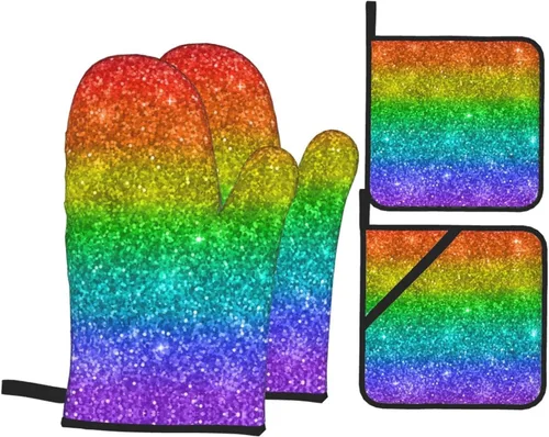 Miniatura 9 de Juego de 4 manoplas de horno y soportes para ollas de camuflaje de camuflaje, guantes resistentes al calor para cocina, hornear, asar a la parrilla