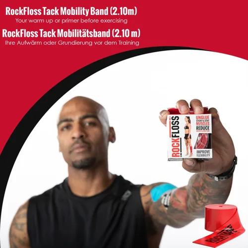 Miniatura 3 de Rocktape RockFloss Tack - Banda de movilidad, recuperación muscular de compresión, hilo dental para dolor muscular, 2 y 4 pulgadas de ancho, rojo