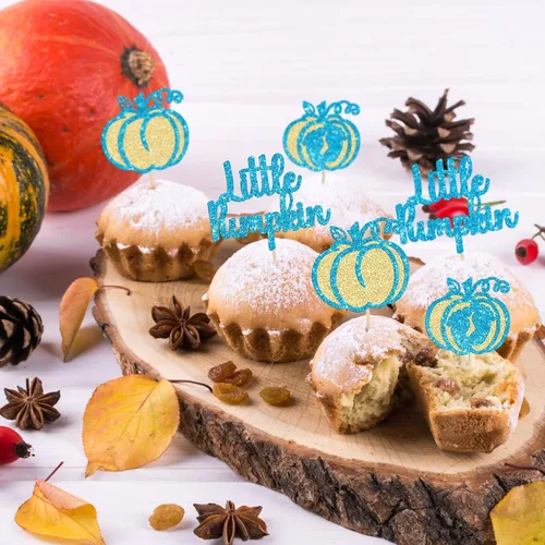 Miniatura 7 de Gyufise 24 piezas de decoración de cupcakes de calabaza con purpurina para temática de otoño, Acción de Gracias, Halloween, baby shower, niños