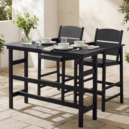 Miniatura 19 de Paquete de 2 taburetes de bar para exteriores, sillas de bar de patio de polietileno de alta densidad con reposabrazos y reposapiés, resistentes a