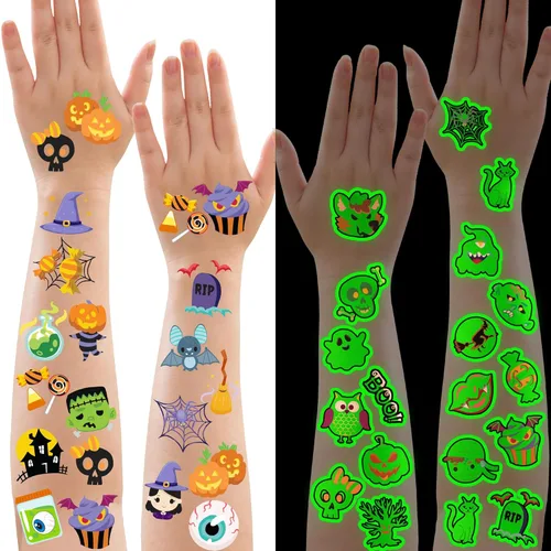 Miniatura 7 de JOYIN 306 tatuajes de Halloween para niños, tatuajes temporales brillantes en varios diseños a granel para niños, regalos de dulce o truco