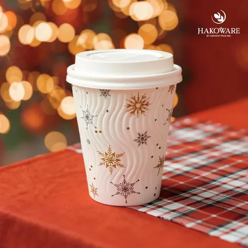 Miniatura 6 de Harvest Pack - Juego de 100 tazas de café desechables de Navidad de 12 onzas con tapas, tazas de papel caliente aisladas con copos de nieve blancos
