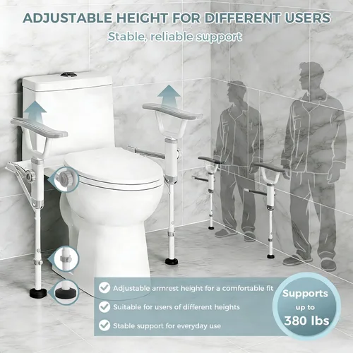 Miniatura 5 de AbyssZen Rieles de seguridad plegables para inodoro, marco de soporte de baño ajustable con brazos plegables para ancianos, personas mayores