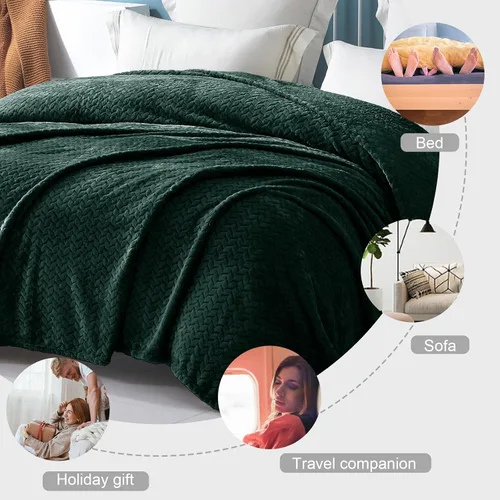 Miniatura 3 de Exclusivo Mezcla - Manta de forro polar tamaño individual para cama, 90x66 pulgadas, mantas suaves y acogedoras de franela jacquard, ligeras y Verde