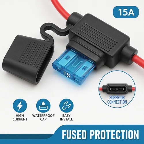 Miniatura 2 de MGI SpeedWare Fusible de hoja ATO ATC de 15 amperios con arnés de portafusibles en línea de 14 AWG (paquete de 2)