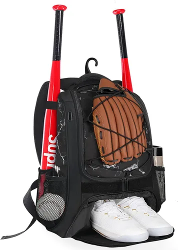 Miniatura 7 de Goloni Mochila de béisbol, bolsa de béisbol para adultos, bolsa de bate de sóftbol con compartimento para zapatos, compartimento principal grande