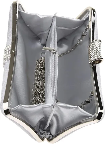 Miniatura 8 de DA BODAN Bolso de mano Jane de satén con diamantes de imitación para mujer para noche novia graduación fiesta bolso cruzado con cadena