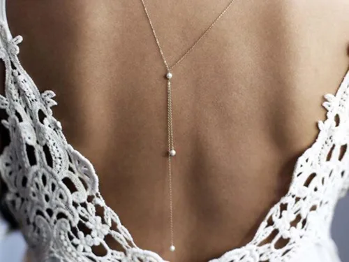 Miniatura 6 de Olbye Back Necklace Pearl Backdrop Necklaces Body Chain Jewelry for Women and Girls Bridal Jewelry