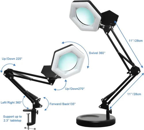 Miniatura 4 de Lupa con luz y soporte, lámpara de escritorio con lupa LED regulable con abrazadera, 3 modos de color, luces de aumento manos libres para trabajo