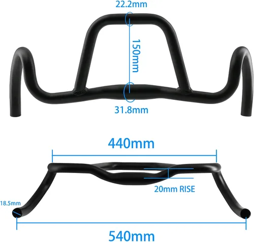Miniatura 2 de Manillar de Bicicleta de Drop de Aleación de Aluminio Redondo, Manillar de Gravel de 31.8 de Diámetro, 440mm-540mm, Altura de Sumidero de 20mm