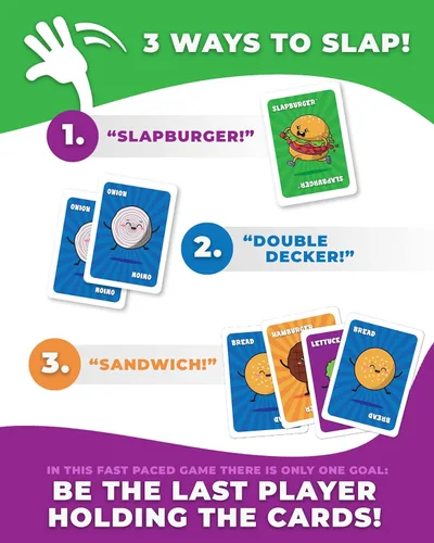 Juego de cartas Slapburger - Juegos rápidos para niños y familias a partir de 4 años - Divertido juego de cartas para cumpleaños, aula, camping,