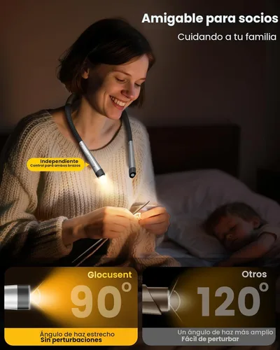 Miniatura 6 de Glocusent Luces de lectura ergonómicas para libros en la cama, luz recargable de 1600 mAh, 100 horas, 3 colores y 5 brillo, luz de cuello con Gris