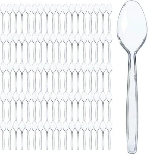 Miniatura 7 de Prestee Paquete de 100 cucharas de plástico transparente a granel, cucharas de plástico resistentes de 6 pulgadas para bodas, fiestas y eventos