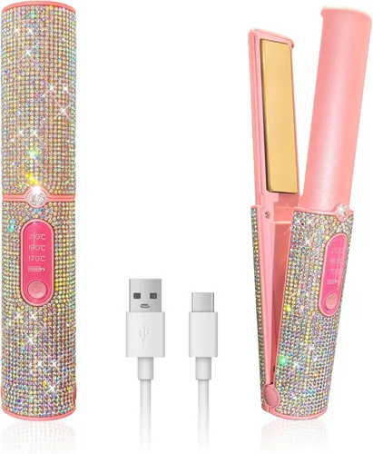 Miniatura 8 de Rizador de pelo inalámbrico 2 en 1, recargable USB-C de 5000 mAh, precalentamiento rápido en 2 segundos, 3 ajustes de temperatura, mini plancha
