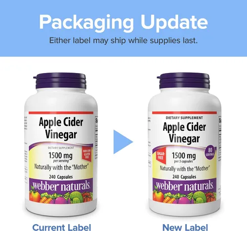 Miniatura 4 de Webber Naturals Cápsulas de vinagre de sidra de manzana, ACV con madre, 1500 mg por porción, alta potencia, 240 cápsulas = 80 porciones, soporte