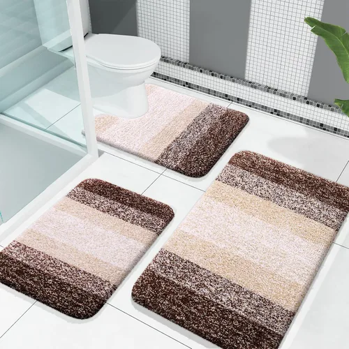 Miniatura 30 de OLANLY Juego de alfombras de baño de 3 piezas, alfombras de baño de microfibra suave y absorbente y alfombra de inodoro de contorno en forma de U