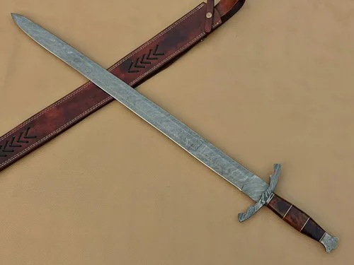 Miniatura 2 de Espada vikinga de acero de Damasco hecha a mano/espada medieval con funda de cuero.
