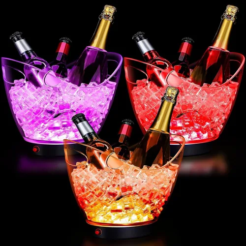 Miniatura 12 de Umigy Cubo de hielo de plástico transparente de 5L LED de 5 L, luz de gran capacidad, enfriador LED colorido RGB con luces para champán, vino