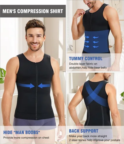 Miniatura 3 de Eleady Compression Shirts for Men Zipper Vest Body Shaper Slimmer Undershirts