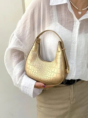Miniatura 6 de Verdusa Bolso de mano metálico de piel sintética con asa superior para mujer
