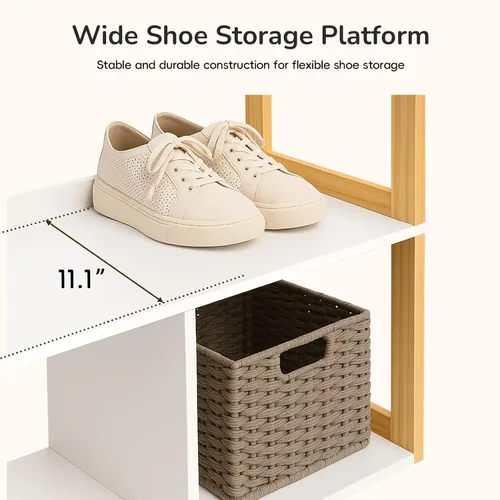 Miniatura 8 de Perchero de madera con almacenamiento, estantes de ropa independientes para colgar ropa perchero para dormitorio, entrada, sala de estar