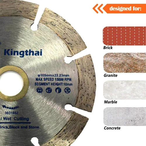 Miniatura 2 de Kingthai Hoja de sierra de diamante de hormigón de corte segmentado húmedo y seco de 9 pulgadas para mampostería con eje de 7/8-5/8 pulgadas