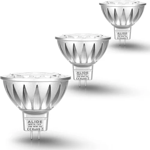ALIDE Bombillas LED MR16 GU5.3, 50 W, equivalente a halógena, 2700 K, blanco cálido, MR16 5 W, 12 V, bombillas de bajo voltaje, focos para