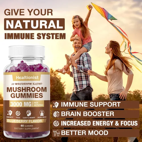 Miniatura 4 de 3000 mg - Gomitas complejas de hongos, 10 mezclas, gomitas de melena de león para adultos, Cordyceps, Shiitake, Reishi, Chaga, cerebro, apoyo