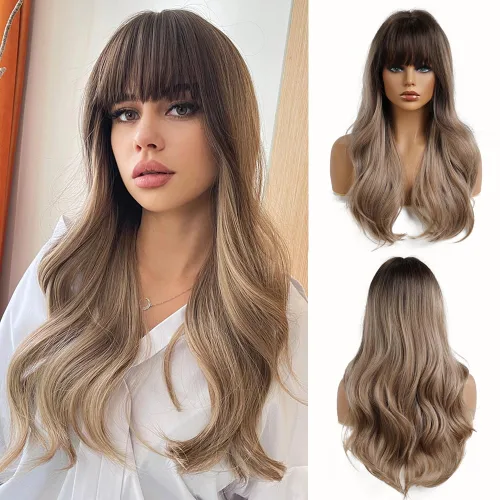 Miniatura 15 de Esmee Pelucas largas y onduladas para mujer, cabello sintético natural, resistente al calor, para uso diario y fiestas, cosplay, 24 pulgadas