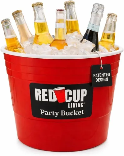 Red Cup Living Cubo de hielo grande para fiestas, enfriador de bebidas aislado de 201 onzas para fiestas, bar y cocina, cerveza de plástico