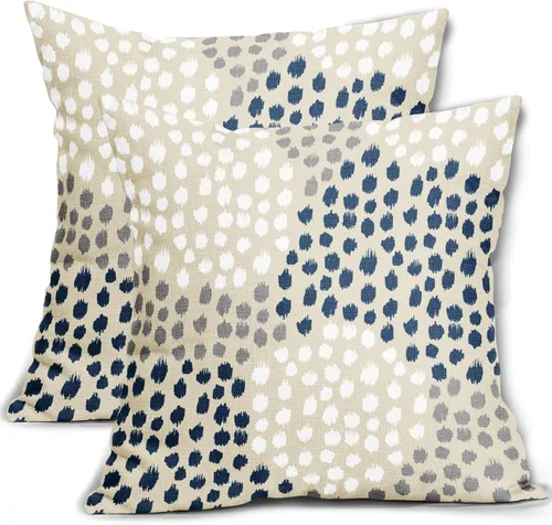 Miniatura 78 de Fundas de almohada marrón y blancas de 18 x 18 pulgadas, juego de 2 almohadas boho grises con lunares, fundas de almohada modernas estampadas