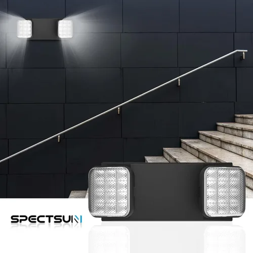 Miniatura 7 de Paquete de 2 letreros de salida LED negros con luces de emergencia y batería de respaldo, ajustable, cableado, 2 cabezales LED, certificado UL