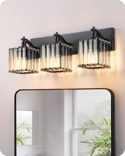 EDISHINE Lámparas de tocador de baño, 3 luces de 20.47 pulgadas, accesorios de iluminación de baño de cristal sobre el espejo, aplique de pared Negro