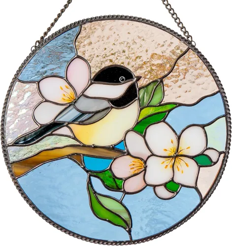 Miniatura 11 de Atrapasoles de Vidrio Emplomado Hechos a Mano de Carbonero Gift Birds, Vidrio Emplomado Genuino para Ventana Colgante, Ornamento Único
