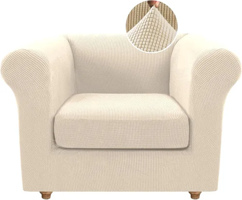 Miniatura 24 de Funda para silla Chesterfield de 2 piezas para sofá de 1 cojín, fundas para silla de brazo alto, 1 asiento, alta elasticidad, lavable, protector
