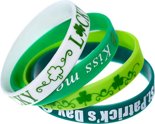 Miniatura 2 de CCINEE Pulseras de goma para el día de San Patricio, paquete de pulseras recortadas de silicona con trébol verde para decoración de fiesta