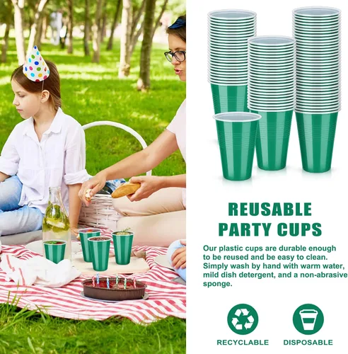 Miniatura 4 de Zopeal Paquete de 200 vasos de plástico verdes de 16 onzas para el Día de San Patricio a granel para fiestas, desechables, resistentes, para fiestas