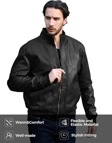 Miniatura 4 de WenVen Chaqueta de piel sintética con cuello alto y forro polar para hombre