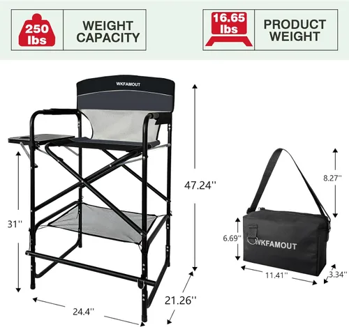 Miniatura 2 de Silla de director plegable alta de 30.7 pulgadas de altura del asiento, taburete de bar plegable para artista de maquillaje, pintura facial con mesa