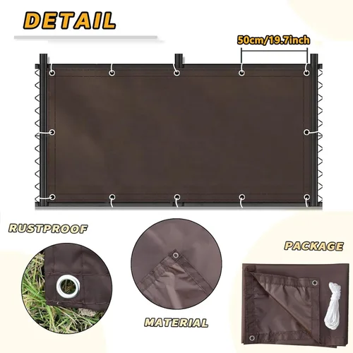 Miniatura 4 de Valla impermeable de privacidad de 3 pies 3 pulgadas x 6 pies 6 pulgadas, poliéster para balcón, toldo para exteriores, vallas decorativas