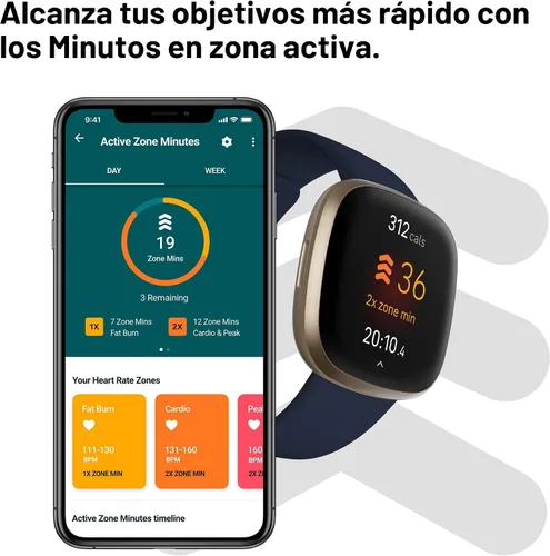 Miniatura 4 de Fitbit Versa 3 - Reloj inteligente de salud y fitness con GPS, frecuencia cardíaca 24/7, Alexa integrado, batería de más de 6 días, azul Azul