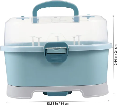 Miniatura 2 de NUOBESTY Estante de secado de biberones con tapa, caja de almacenamiento portátil para biberones, organizador de vajilla para el hogar, cocina, Azul